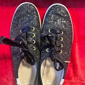 Kate Spade Keds Black Sparkle Lace-Up Sneakers